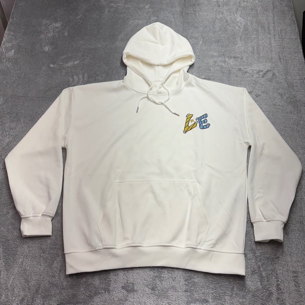Level Graphic Hoodie Men Size‎ L White Excellent LOVE Print Pullover 444
